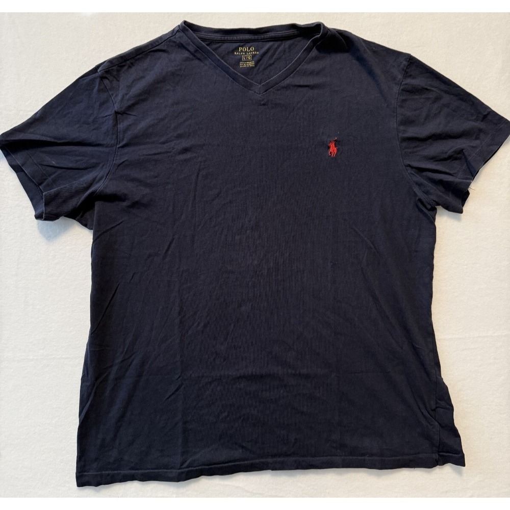 Polo Ralph Lauren Men's TShirt V-Neck Black with Red Pony Embroidered Size Large